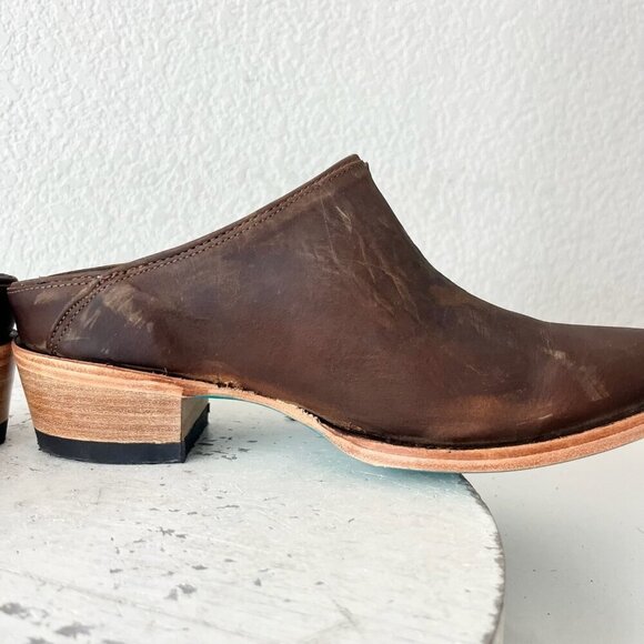 Lane Plain Jane Mule Womens 7.5 Brown Leather Cowboy Boots Short Western Cowgirl - Picture 9 of 13